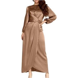 Copper Brown Satin Tunic Maxi Dress Sz S
